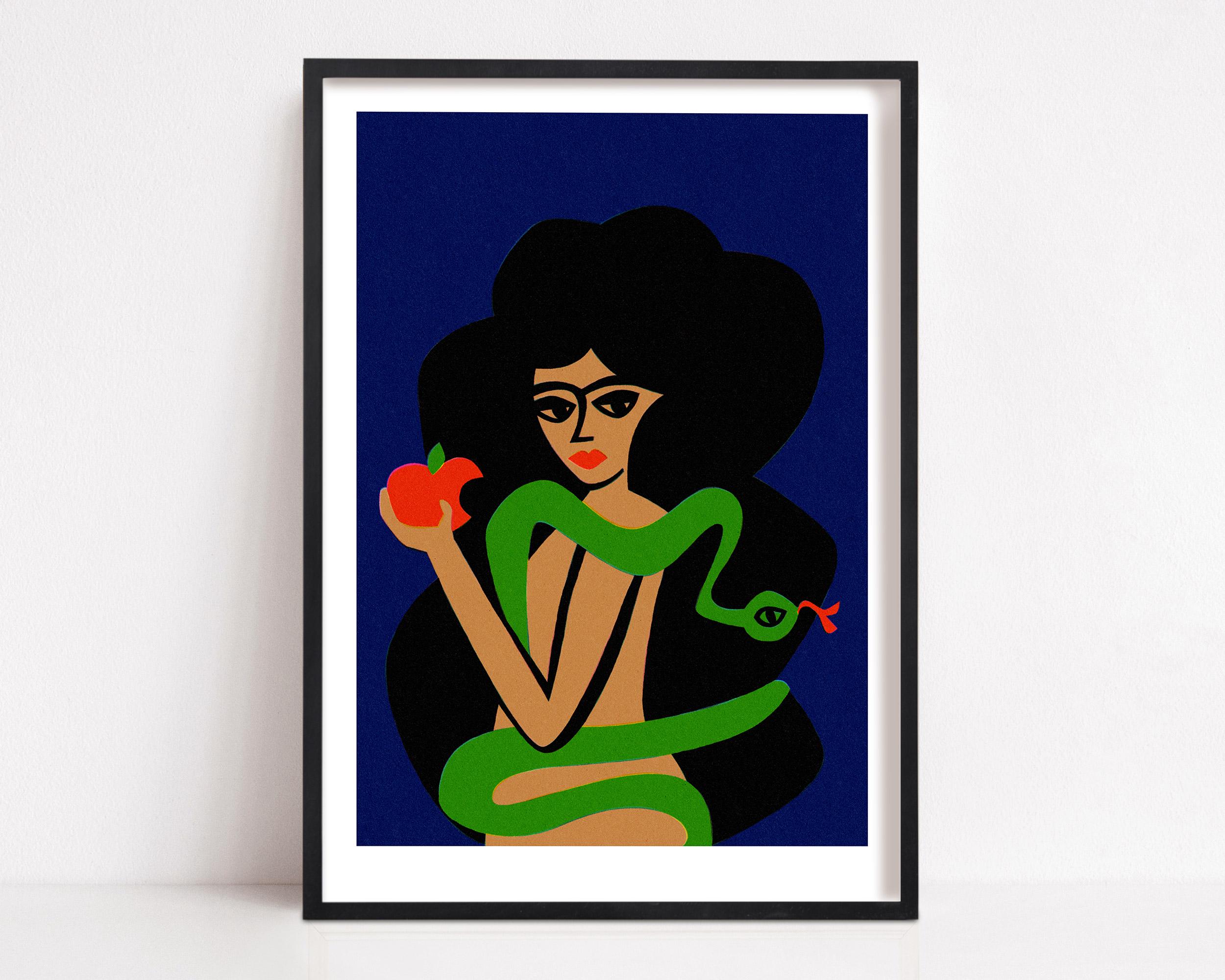 Eve Portrait Print: Deep Blue Strong Women Feminism Art