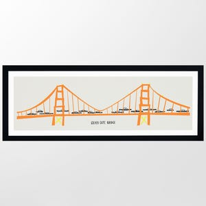 Golden Gate Bridge Panoramic Print, San Francisco Wall Art, Travel Gift Idea, Mid Century Illustration, Retro Art Print