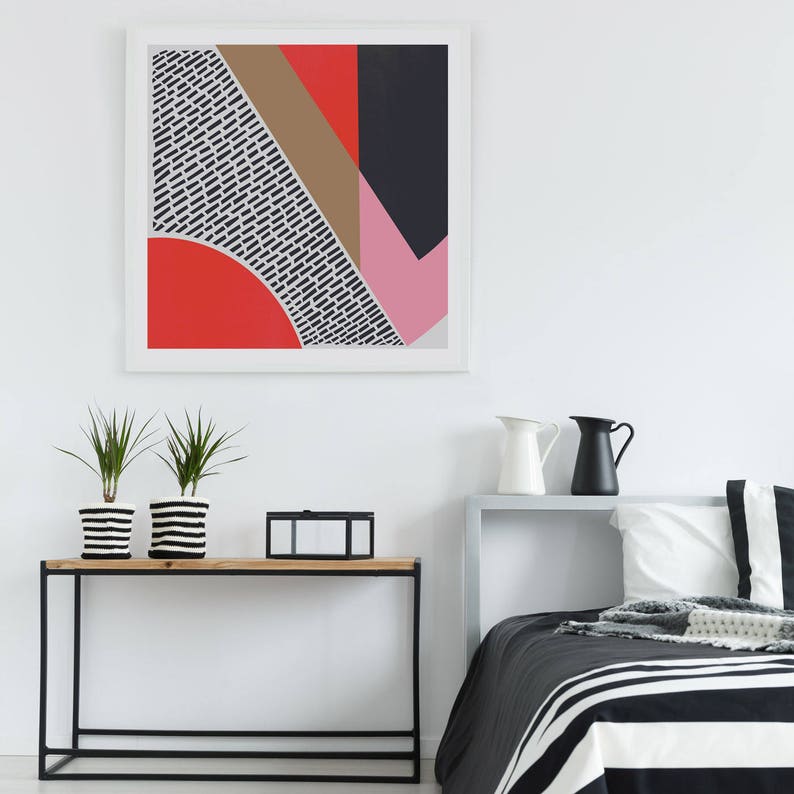 Retro Style Abstract Art Print Shapes and Colours Bright ...