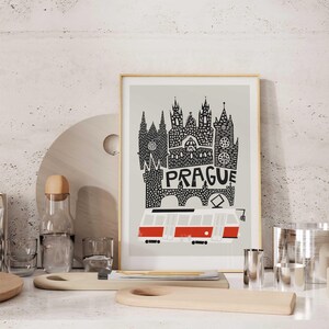 Prague Print: Czech Republic Travel Poster With Tram image 9