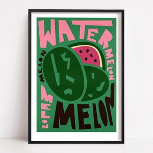 Watermelon Print, Kitchen Decor, Mid Century Modern Art, Retro Decor, Summer Fruit Print, Housewarming Gift, Fruit Art Poster