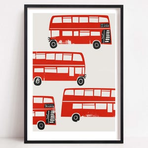 Stampa di autobus a due piani di Londra, poster di trasporto con autobus rossi per la cameretta dei bambini, decorazione da parete per la cameretta dei bambini