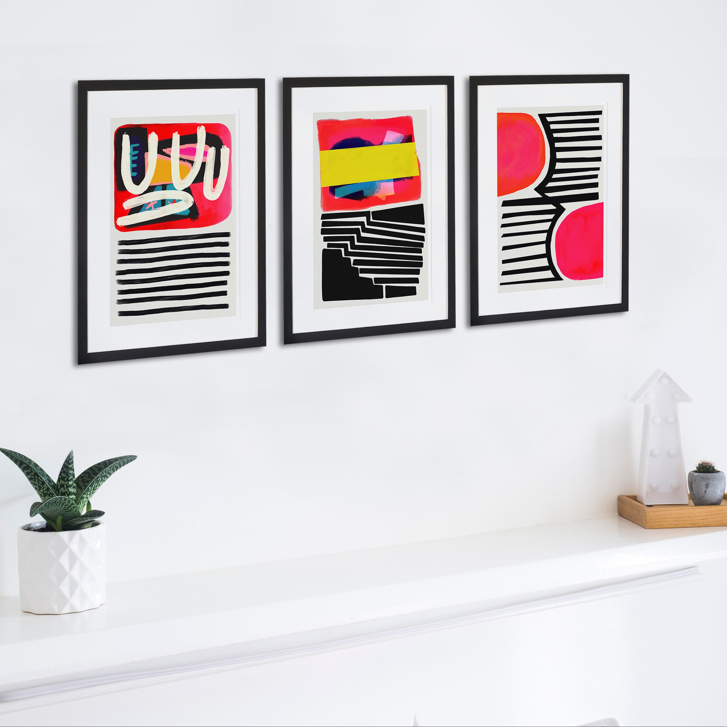 Abstract Set of 3 Prints Modern Abstract Wall Art Living Etsy UK