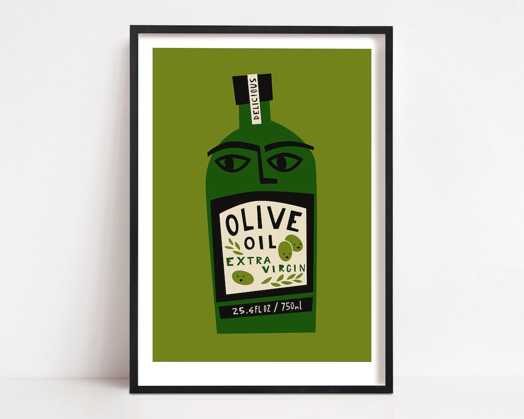 Olive Oil Kitchen Poster, Wall Decor for Dining Room, Mid Century