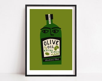 Olive Oil Kitchen Print: Green Wall Art for Dining Room - Mediterranean Decor