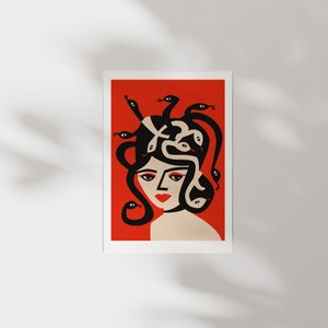 Medusa Wall Decor, Snake Art Print, Dorm Room Indie Aesthetic, Modern Contemporary Portrait Art image 3