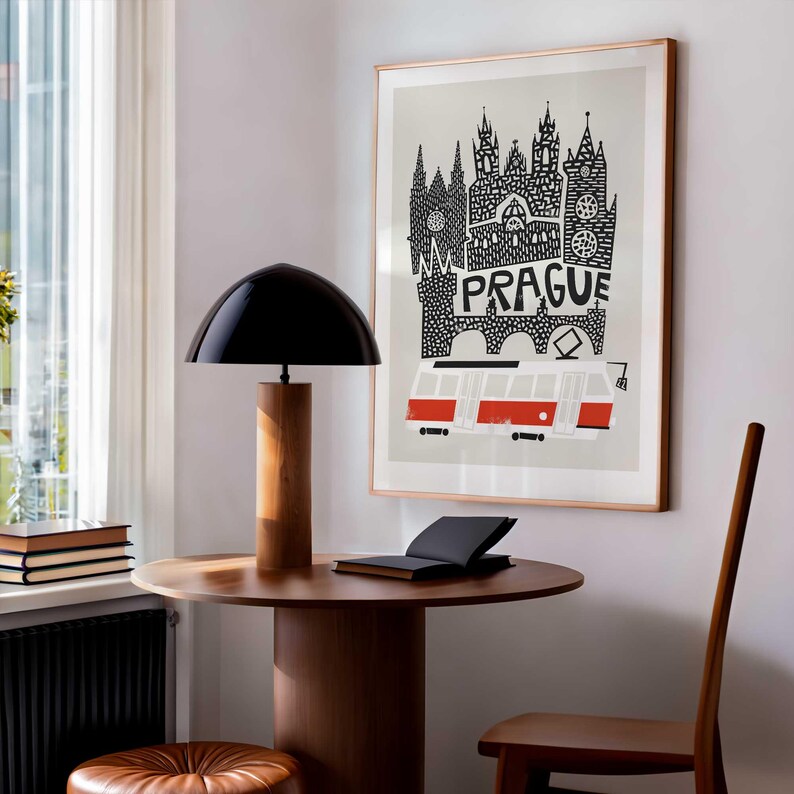 Prague Print: Czech Republic Travel Poster With Tram image 6