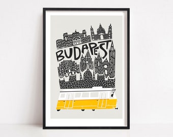 Affiche de Budapest, impression de carte de ville pour mur de galerie de voyage, art de voyage en Hongrie, art de salon, décoration intérieure