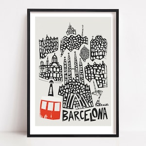 Stadsposter Barcelona: moderne reisposter uit het midden van de eeuw - garderobedecor