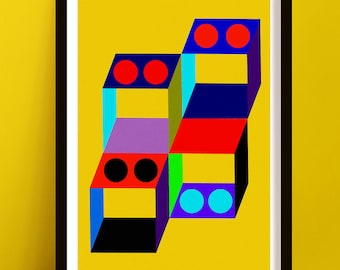 Stacked Cubes Abstract Art - Colourful Bright Prints For Your Home