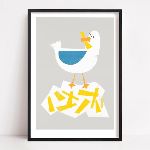 Seagull Print: Seaside Fish And Chips Animal Poster