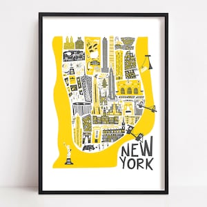 New York Map Poster, illustrierte Karte von New Yorker Wahrzeichen, New Yorker Reisedruck, Karte von Manhattan, Kinderzimmerdeko