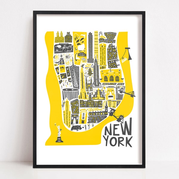 New York Map Poster, Illustrated Map of New York Landmarks, New York Travel Print, Map of Manhattan, Kids Room Decor