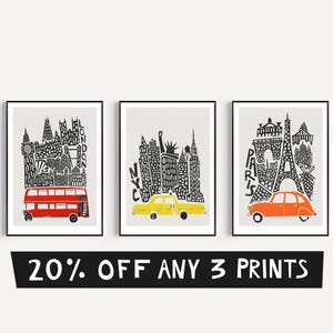 3er Set Lieblingsorte, Retro Reise Poster, Galeriewand, Mid Century Prints, 3-teilige Wandkunst