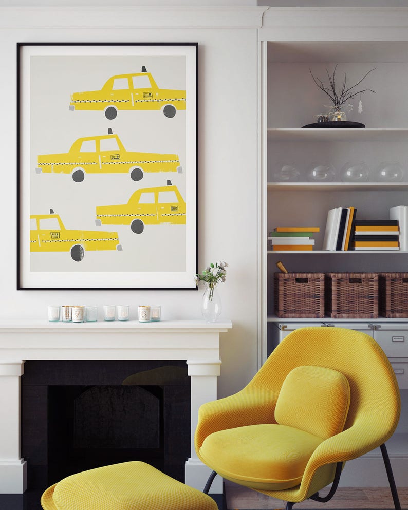 New York Taxi Poster, Yellow Cab Print for New York Themed Nursery, NYC Decor, Cute Transportation Prints for Baby Room, Artwork for Kids image 8