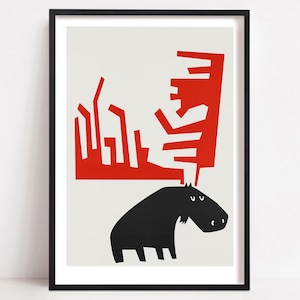 Moose Print: Black And Red Woodland Animal Nursery Art