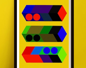 Geometric Cubes Abstract Print - Oversized Wall Art For Living Room or Dining Room
