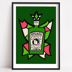 Absinthe Print, plakat z połowy wieku do kuchni, sztuka opakowań żywności w stylu vintage