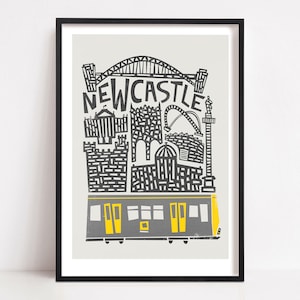 Newcastle upon Tyne Travel Poster, Retro City Print, Gift for Geordie, University Graduation Gift, Poster for Gallery Wall