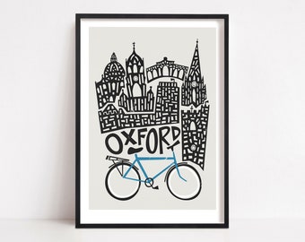 Oxford City Print, Cadeau universitaire, Décor de dortoir d’étudiant, Cadeau de départ, Pendaison de crémaillère, Cadeau de remise des diplômes, Art mural de voyage, Villes du Royaume-Uni