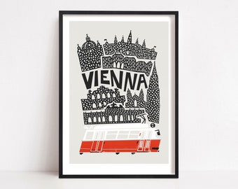 Impression de Vienne, art du monde des voyages, impression de la ville, art du voyage rétro, affiche de l'Autriche, affiche du monde du voyage, art mural nouvelle maison, cadeau de départ
