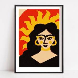 Stampa artistica della Dea del Sole, regalo per lei, stampa murale di donne forti, ritrattistica