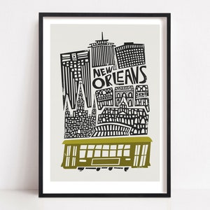 New Orleans Print, Bedroom Wall Art, Louisiana State, City Art, Travel Poster, US City, Jazz City, USA, Streetcar Tram, Husband Gift