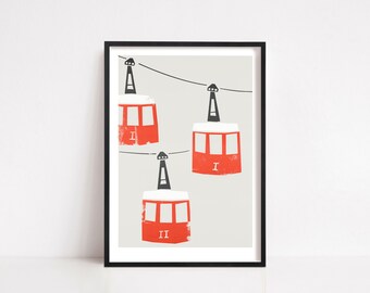 Barcelona Cable Cars Print, City Wall Art, Travel Posters, Barcelona Print, Retro Wall Art, Transport Art, Anniversary Gift