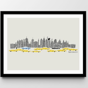 Manifesto di New York, Skyline City Art, Stampa illustrata di New York moderna di metà secolo