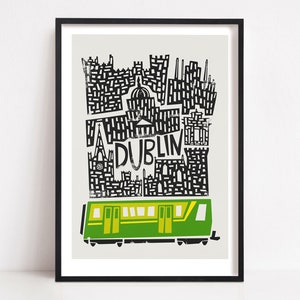 Dublin City Print: Retro Green Ireland Travel Poster