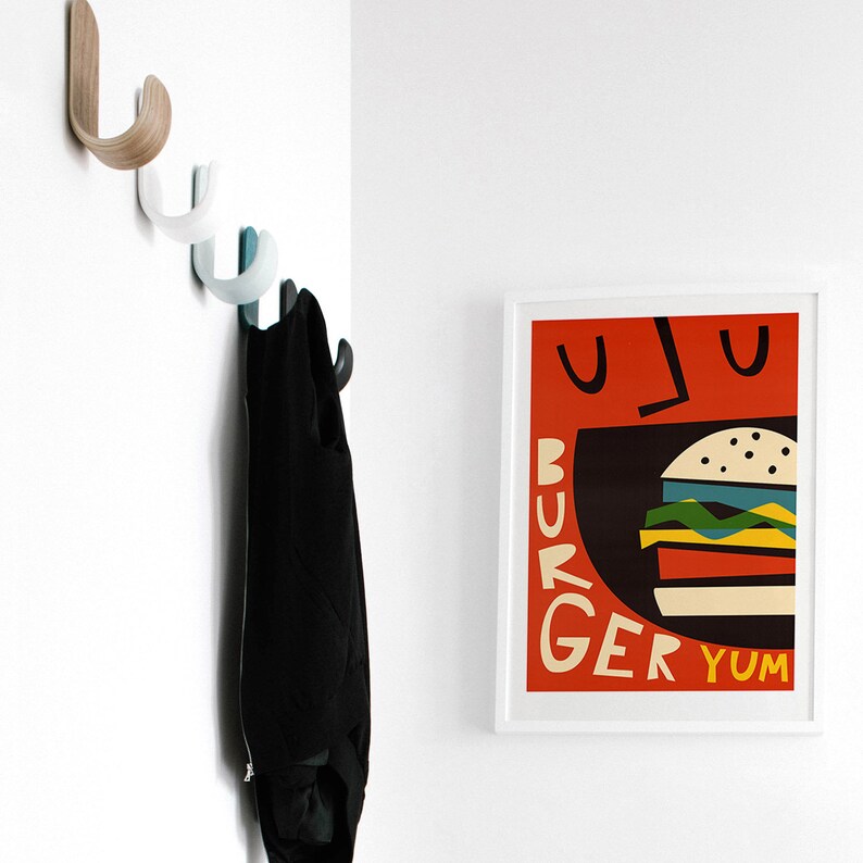 BFF Gift Idea Retro Food Poster Red Kitchen Print Beef Burger Art Apartment Art Living Room Decor Mid Century Modern Illustration