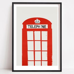 London Red Telephone Box Print: Mid Century Themed Travel Art image 1