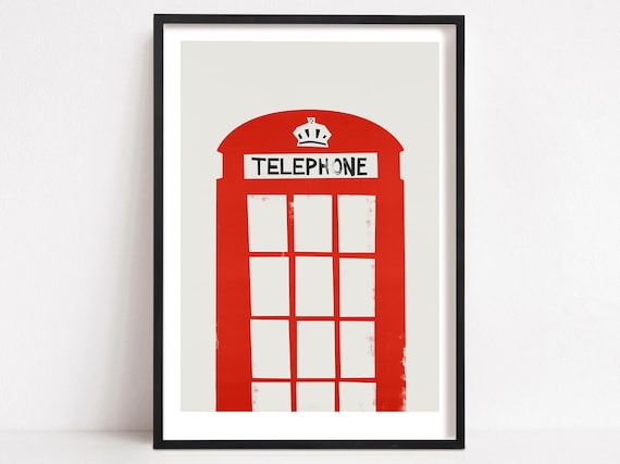 London Red Telephone Box Print: Mid Century Themed Travel Art