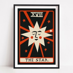 L'affiche de tarot des étoiles, art du jeu de tarot du milieu du siècle, art mural étoile, décoration astrologie céleste pour dortoir ou salon, cadeau de tarot