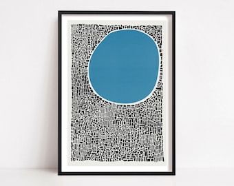 Lake Art, Abstract Print, Blue Water Poster, Mid Century Modern, Architecture Art, Modern Room Decor, Contemporary Print, Apartment Wall