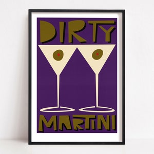 Dirty Martini, Cocktail Print, Hausbar Dekor, Mixologie, Barkeeper Geschenk, Küchen Print, Mid Century Modern
