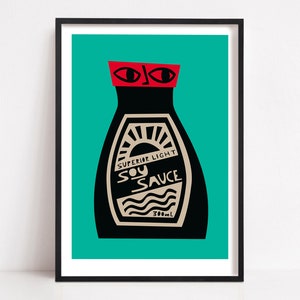 Soy Sauce Print, Mid Century Kitchen Design, Condiments and Sauces, Foodie Poster, Mix and match with our other foodie designs!