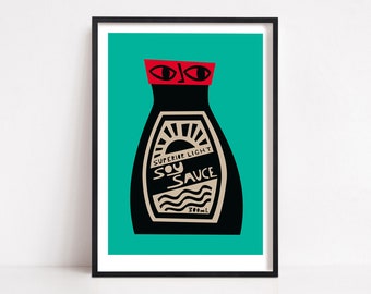 Soy Sauce Print, Mid Century Kitchen Design, Condiments and Sauces, Foodie Poster, Mix and match with our other foodie designs!