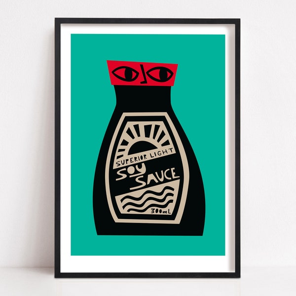 Soy Sauce Print, Mid Century Kitchen Design, Condiments and Sauces, Foodie Poster, Mix and match with our other foodie designs!