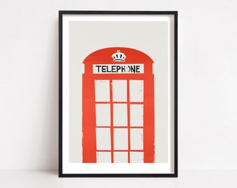 London Red Telephone Box, City Themed Gift, Unique London Print, Housewarming Gift, Home City Art, Retro Style Red Phone Box, Bright Red