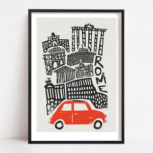 Rome Italy Wall Art, Rome Poster, Mid Century Travel Poster, Rome City Map Art image 1