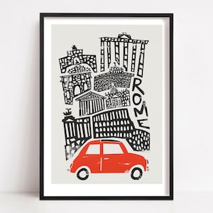 Rome Italy Wall Art, Rome Poster, Mid Century Travel Poster, Rome City Map Art