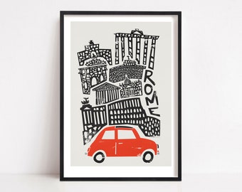 Rome Italy Wall Art, Rome Poster, Mid Century Travel Poster, Rome City Map Art