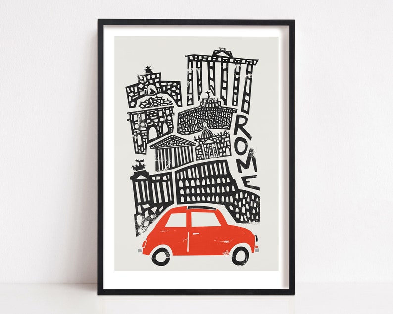 Rome Italy Wall Art, Rome Poster, Mid Century Travel Poster, Rome City Map Art image 1