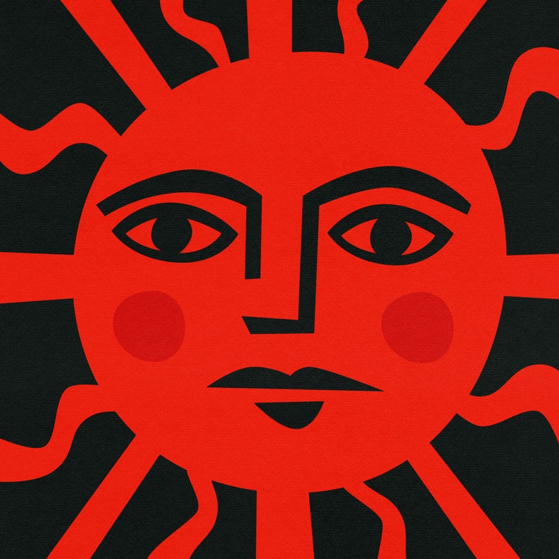 Póster del Tarot del Sol: Estampado celestial Art Déco en rojo imagen 2