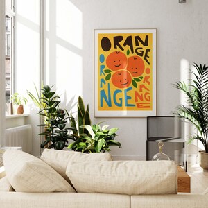 Orange Wall Art: Fruit Print for Kitchen, Retro Colourful Poster, Bright Breakfast Artwork image 3
