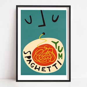 Spaghetti Print, Italian Food Art, Art Deco Food Poster, Mid Century Kitchen Gallery Wall Poster, Dining Room Art, Food Print Set