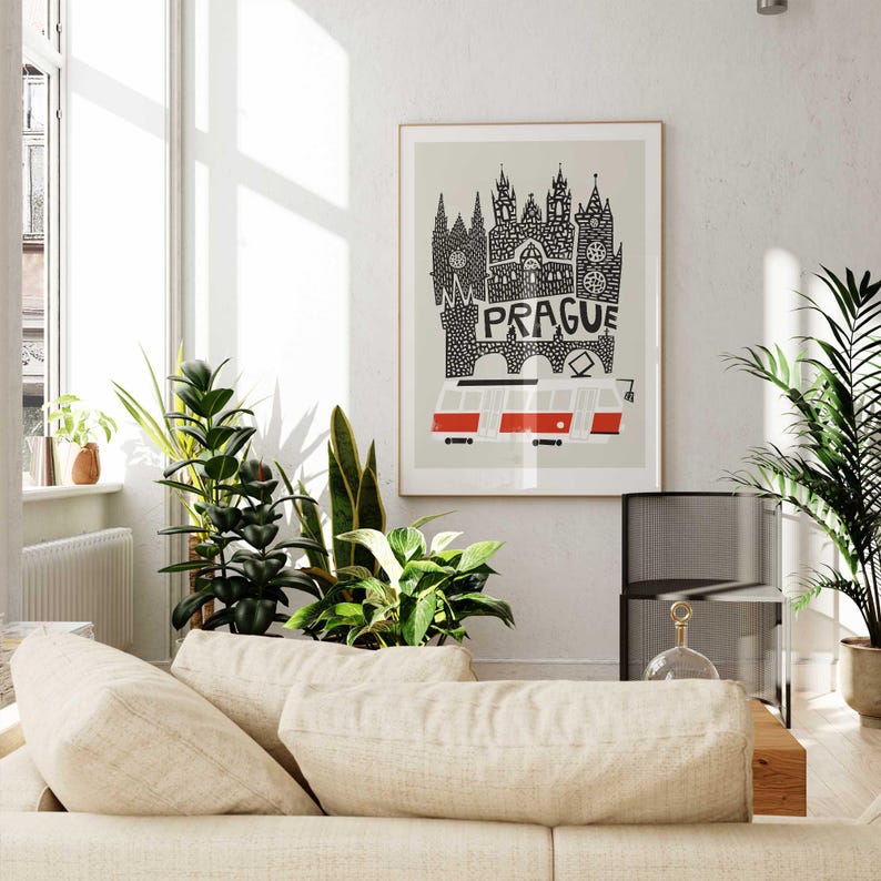 Prague Print: Czech Republic Travel Poster With Tram image 4