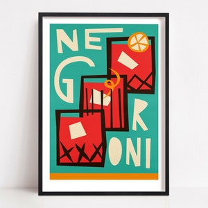 Negroni Print, Kitchen Decor, Cocktail Poster, Mid Century Modern, Prints Illustrations, Retro Kitchen Print, Alcohol Gift, Apertif Art