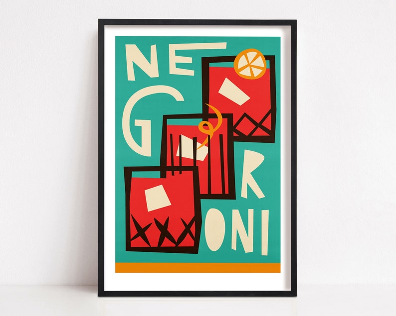 Negroni Print: Green Blue Kitchen Cocktail Art
